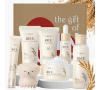 LAIKOU Riso Kit Cura Della Pelle Donna, 5 Pezzi Prodotti Skincare al Riso, con Detergente Tonico Contorno Occhi Siero Crema Idratante Protezione Solare, per Idratazione Nutrimento Cura Quotidiana