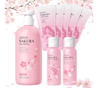 LAIKOU Sakura Set Cura dei Capelli, 4 Pezzi Shampoo Idratante e Nutriente per Capelli Secchi e Danneggiati, Riparazione Profonda per Capelli Ricci e Trattati, Riduce la Caduta dei Capelli