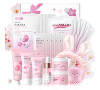 LAIKOU Sakura Skin Care Adolescente da Viaggio, 8 Pezzi Kit Pulizia Viso Ragazza, Kit Crema Viso Giorno e Notte, con Detergente Crema Contorno Occhi Siero Maschera Idratante e Maschera Collo (11pcs)