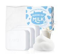 LAIKOU Sapone al Latte, 3 Pezzi 110g Sapone Viso e Corpo, Saponetta Detergente Viso Donna, Aiuta a Mantenere la Pelle Morbida, Nutrita e Visibilmente più Fresca