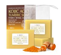 LAIKOU Sapone All'acido Kojico e Curcuma, 3 Pezzi 120g Sapone Curcuma Viso e Corpo, Saponetta Detergente Viso, per Schiarente Idratante Riduce L'acne e Le Macchie Scure