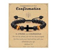 Laikoutd Bracciale con Croci Regolabili E Perline per Ragazzi Battesimo Cresima Comunione Regali Confezione Regalo Figlioccio Nipote Nipote Braccialetto Pietra Occhio Tigre