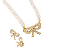 Laikoutd Elegante Collana Con Fiocco E Orecchini Con Ornamento Eleganti Catenine Da Collo Orecchini A Bottone Accessori Per Gioielli Per Donne Ragazze