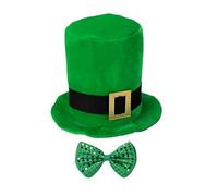 Laikoutd GreenClover Cappello Paillettes Papillon StPatrick Day Flat Top Hat Holiday Costume irlandese Festa Nazionale Celebrazione Festival Puntelli Accessori Costume Accessori Partito Puntelli per