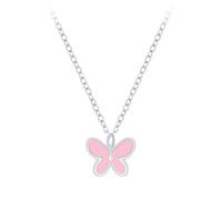 Laimons Collana da bambina con ciondolo a forma di farfalla, 6 mm, catenina da 36 cm + 5 cm, spessore 1 mm, con ciondolo a forma di insetto rosa, in argento Sterling 925