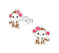 Laimons - Orecchini da bambina a forma di scimmia, in argento Sterling 925, colore: Marrone/Bianco e Rosa