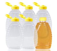 Lainrrew 6 barattoli per miele da 350 ml, bottiglie di plastica trasparenti vuote, dispenser per miele con tappo a prova di perdite, per conservare ed erogare (340 g)