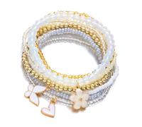 LAIOUSN Braccialetto regolabile con perle elastiche e fiori e farfalle, regolabile, Misura unica, come descritto