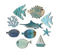 LAIOUSN Decorazione da parete a forma di pesce mediterraneo, ornamento da appendere a tema costiero, vivaio, casa sulla spiaggia, cottage, regalo, decorazioni a forma di pesce in legno