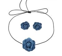 LAIOUSN Denims, orecchini girocollo in tessuto blu per donne alla moda, set di gioielli fatti a mano, accessori per feste, gioielli che sottolineano la personalità, Misura unica, come descritto, come