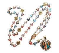 LAIOUSN Rosario vintage con perline a forma di cuore scavate con rosario e ciondolo in vetro, per aggiungere un tocco di romanticismo a qualsiasi outfit, collana vintage con perline a forma di cuore