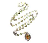 LAIOUSN Rosario vintage con perline a forma di cuore scavate con rosario e ciondolo in vetro, per aggiungere un tocco di romanticismo a qualsiasi outfit, collana vintage con perline a forma di cuore