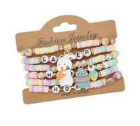LAIOUSN Set di 6 braccialetti con perline in argilla polimerica ispirata alla Pasqua dai colori vivaci ed eleganti, adatti a tutti, abbigliamento casual, gioielli pasquali fatti a mano, Misura unica
