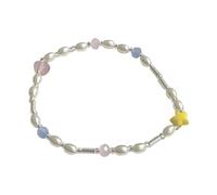 LAIOUSN Squisite perle perline cinque punte braccialetti stella per le donne dolce estetica braccialetti fascino gioielli moda, Misura unica, Tessuto