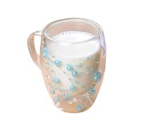 LAIOUSN Tazze da caffè in vetro a doppia parete, capacità 350 ml, con perline alla moda, per acqua, caffè e gelato