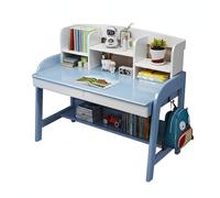 LAITEGOG Scrivania for bambini in legno massello con cassetti e libreria, scrivania regolabile in altezza adatta a tutte le età, scrivania for studio, casa e ufficio(Blue,39in)