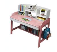 LAITEGOG Scrivania for bambini in legno massello con cassetti e libreria, scrivania regolabile in altezza adatta a tutte le età, scrivania for studio, casa e ufficio(Pink,47in)