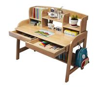 LAITEGOG Scrivania for bambini in legno massello con cassetti e libreria, scrivania regolabile in altezza adatta a tutte le età, scrivania for studio, casa e ufficio(Natural,39in)