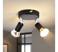 Laittiin Faretto da soffitto a 2 luci, nero - faretti da soffitto GU10, faretto da parete LED rotondo, girevole a 350°, lampada moderna per corridoio e cucina (lampadine non incluse)