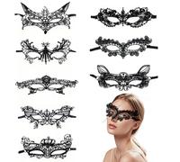 LAIVIYA Set di 8 mascherine veneziane, mascherine per carnevale, mascherate, maschera da festa, per ballo mascherato in pizzo, uomo e donna