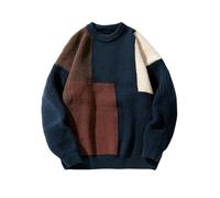 Laixton Maglione oversize da uomo unisex a maniche lunghe a trecce maglioni estetici streetwear casual maglione maglione top, Patchwork Blu, Medium