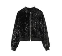 LAIYUTING Bomber Nero con Paillettes da Donna, Giacca Glitterata da Donna Leggera da Festival, Giacca Scintillante da Motociclista in Costume da Ballo Shinny Club A Maniche Lunghe