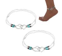 LAJUP 2 Pezzi Cavigliera Elastica Da Spiaggia Con Perline Per Donna,Cavigliera A Doppio Strato,Gioielli Impermeabile Fatto A Mano Acce