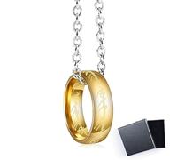 LAJUP Collana Ciondolo Anello Il Signore Degli Anelli Gadget Unico Anello Del Potere Colore Oro Idea Regalo Magia Fantasy Cosplay