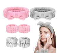 LAJUP Fascia Capelli Donna Trucco, 6 Pz Fascia Capelli Spugna Fascia Spa con Braccialetto per il Trucco, Fasce Capelli Trucco Fiocco Fascia Doccia Capelli per Lavaggio Viso, Doccia, Terme