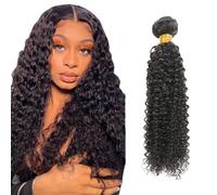 Lakaisa #1b - Extension di capelli umani naturali ondulati ricci, 1 fascio, 100 g, 45,7 cm, non trattati, senza colla, doppia trama, extension di capelli umani
