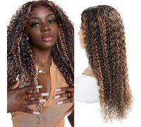 Lakaisa Parrucca Capelli Veri Kinky Curly Human Hair Wigs Wear and Go Glueless Wig Grade 8A Brazilian Hair P1B/30 Highlight Brown Pre Plucked Natural Hairline with Baby Hair 22 Pollice