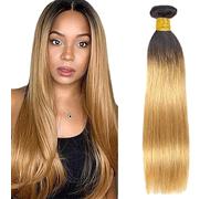 Lakaisa Straight Human Hair Bundles 100% Unprocessed Brazilian Remy Hair 1B27 Blonde Ombre Real Hair Capelli Umani Brasiliani Extensions Sew in Hair 1 Bundle for Woman 14 Inch