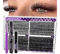 LAKANAKU Set di extension per ciglia, 640 pezzi, 8-16 mm, con bond, guarnizione e pinzette, curvatura D, effetto volumizzante, per fai da te, per la casa (30D+40D+50D+60D)