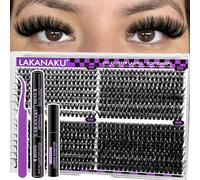 LAKANAKU Set di extension per ciglia, 640 pezzi, 8-16 mm, con bond, guarnizione e pinzette, effetto volumizzante, ciglia finte fai da te per la casa (40D+50D+60D+80D)