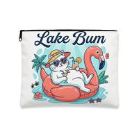 Lake Bum - Trousse per trucchi con gatto, graziosa trousse da viaggio con uccellino tropicale retrò, organizer portatile in tela con cerniera, essenziale per l'estate e la spiaggia, bianco, 7x9 Inch