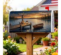 Lake - Coperture magnetiche per cassette postali, stile rustico, ispirato alla natura, lanterna per barca, copertura decorativa per cassetta postale blu per esterni, decorazione da giardino, 53 x 64
