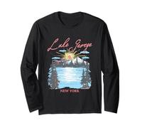 Lake George Upstate New York Escursionismo Campeggio Pesca Vintage Maglia a Manica