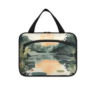 Lake Green Trees Sun Hanging Makeup Bag Viaggio con gancio, Designer Essentials caso per articoli da toeletta per le signore Viaggio bolso para maquillaje L