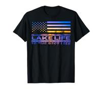 Lake Life is The Best Life Tramonto Bandiera Americana Vacay Estate Maglietta
