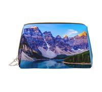 Lake Mountain Landscape Print Makeup Bag Borsa portatile in pelle impermeabile pochette per pennelli da trucco (17 x 10,9 cm), bianco, Taglia unica