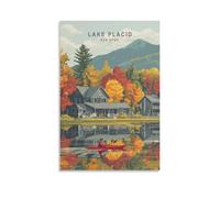 Lake Placid New York - Stampa artistica da parete minimalista su tela, per soggiorno, camera da letto, bagno, ufficio, casa, 50 x 75 cm