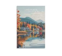 Lake Placid New York - Stampa artistica da parete minimalista su tela, per soggiorno, camera da letto, bagno, ufficio, casa, 30 x 45 cm