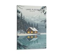 Lake Placid New York - Stampa artistica da parete su tela, per soggiorno, camera da letto, bagno, ufficio, decorazione per la casa, 40 x 60 cm