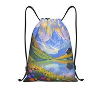 Lake Scene with Flowers in Blue Borsa Palestra Unisex Sacca con Cordoncino Regolabile Zaino con Cordone per Spiaggia Donna Campeggio 36X42Cm