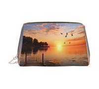 Lake Under Sunset Borsa per il trucco in pelle portatile impermeabile pochette per pennelli da trucco (17 x 10,9 cm), bianco, Taglia unica