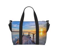 Lake Under Sunset Borsone da viaggio, per sport, palestra, yoga, weekender, per la notte, con scomparto, Nero, One Size