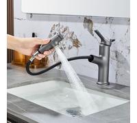 LakeBayMZC Rubinetto Bagno Lavabo Con Doccetta Estraibile a 3 Modalità, Miscelatore Lavabo Estraibile, Rubinetti Monocomando Bagno con Doccetta, Aeratore Rimovibile, Senza Piombo,Grigio argento