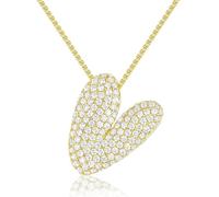 LAKEMON Collana con Lettera a Bolle, collane con iniziali in Oro per Donna, Collana con Lettera squisita placcata in Oro 14K, Collana con Lettera in zirconi cubici (Letter-V)