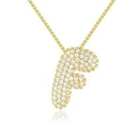 LAKEMON Collana con Lettera a Bolle, collane con iniziali in Oro per Donna, Collana con Lettera squisita placcata in Oro 14K, Collana con Lettera in zirconi cubici (Letter-F)