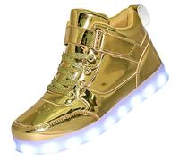 LakeRom Scarpe da ginnastica per bambini con luci LED, per ragazzi e ragazze, ricarica USB, lampeggianti, scarpe da ginnastica alte, Oro, 6 Big Kid